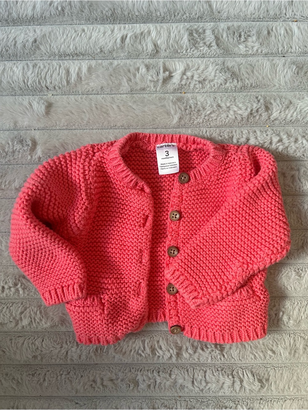 Carter's Coral Pink Knit Button-Up Cardigan - 3M
